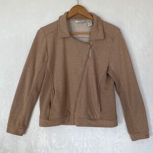 Orvis Women Moto Zip Comfort Fleece Jacket Sweatshirt Cozy Neutral Tan Basic Med